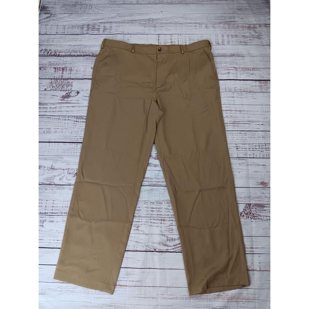 IZOD Dress Pants Men's 40x32 Brown Tan Straight Flat Front Polyester Blend